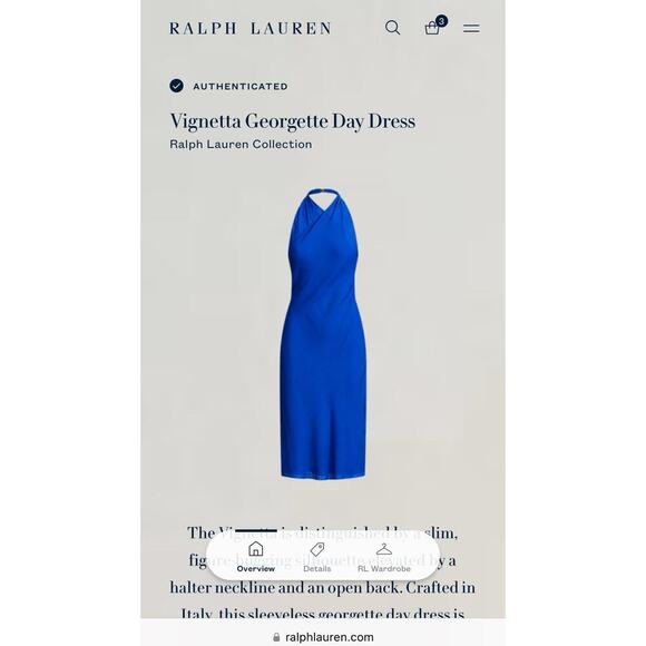 Ralph Lauren Collection Purple Label Halter Silk Midi Dress Royal Blue Crepe 8 M - Picture 6 of 10